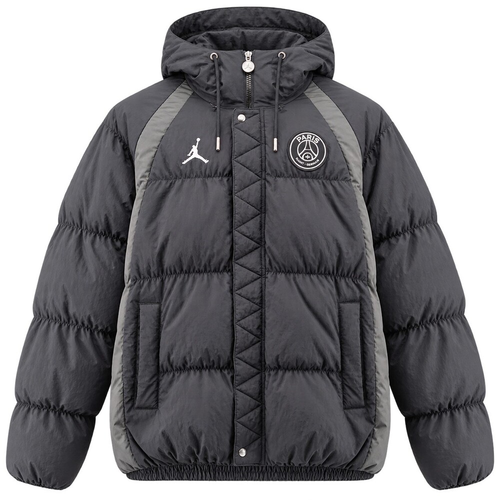 Nike Air Jordan x PSG Puffer Jacket Mens Large Black Down Parka Full Zip Hooded